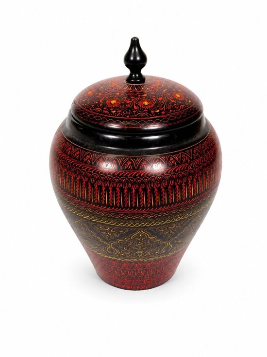 Other - Jar Urn Canister Hand Carved Wooden Lacquer Pakistan Naqashi Turkish Handcrafted